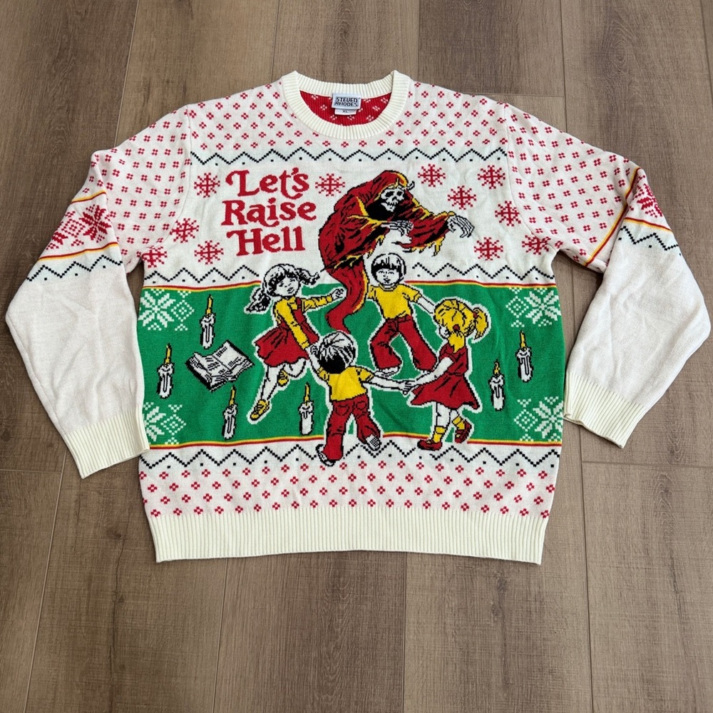 Steven Rhodes Sweater Men XL Let's Raise Hell Sacrifice Summon Demon Ritual Evil